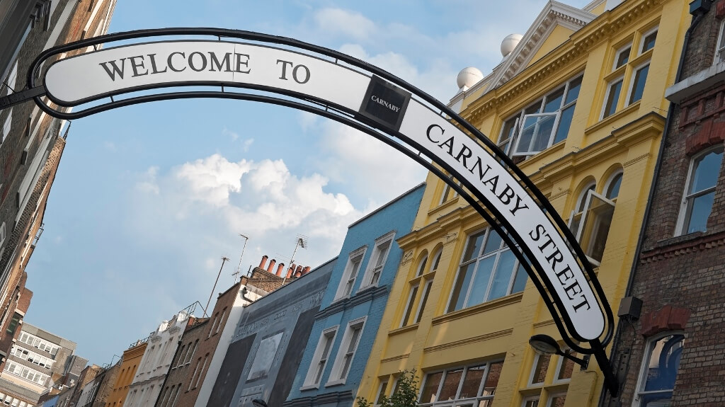 Welcome sign on carney street in SoHo London