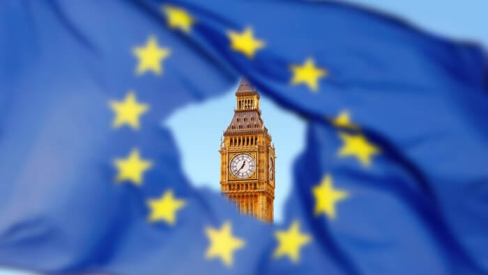 Brexit: Flag of EU with Big Ben in the hole